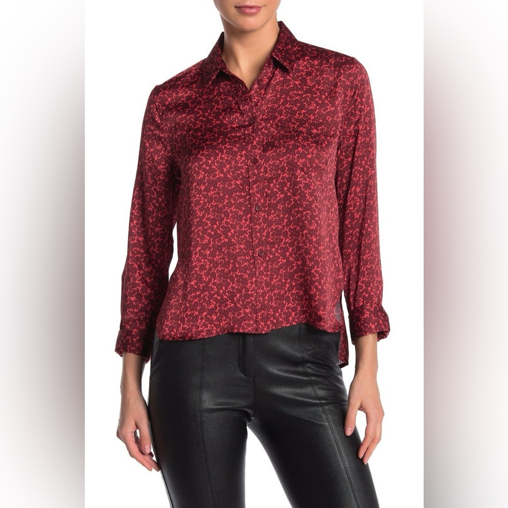Equipment Femme Satin Huntley Long Sleeve Boxy Relaxed Marsala Blouse